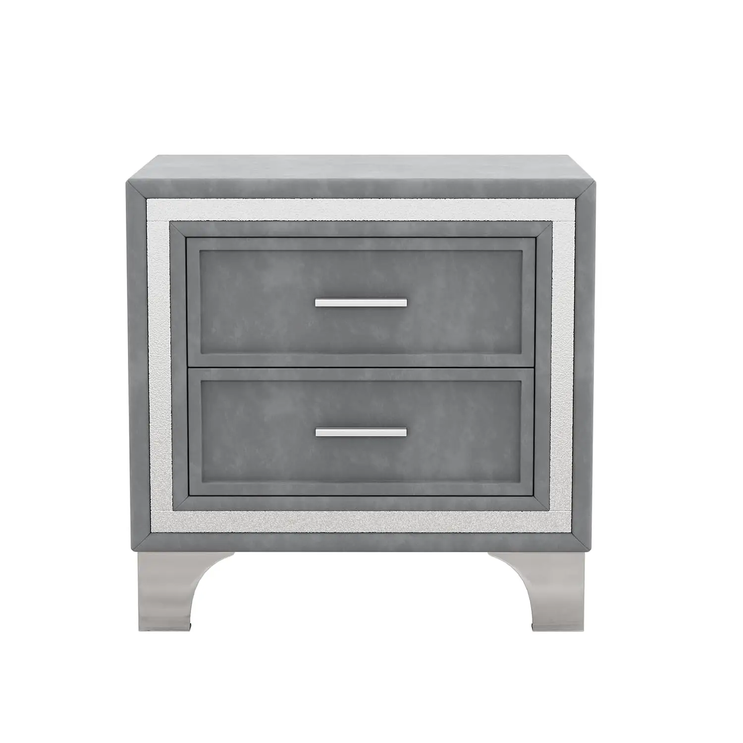 Velvet Nightstand 2 Drawers, Upholstered Storage Bedside Table Silver Strip Metal Legs Bedroom Living Room, Customized