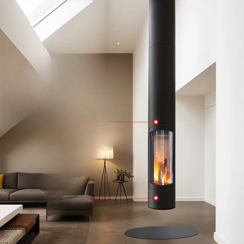 newHanging fireplace, column shape real fire wood burning hanging heating, living room hotel bed and breakfast heater