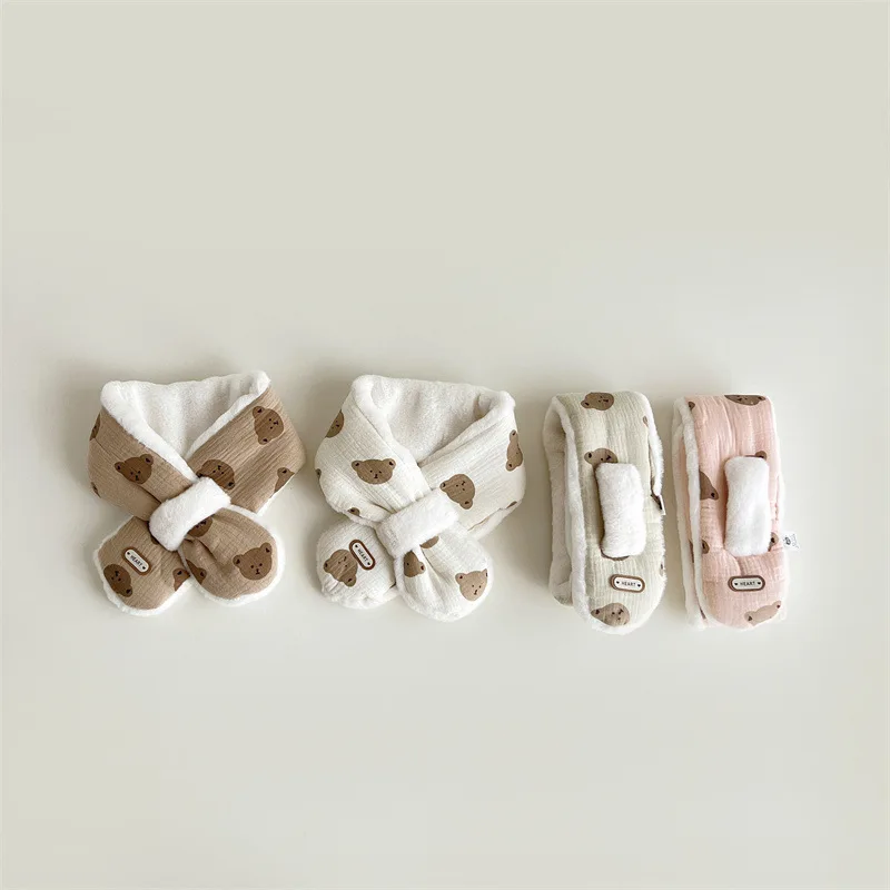 Bär Baby Winter Schal für Mädchen Jungen Koreanische Warme Fleece Kinder Hals Wärmer Kreuz Kinder Schals Baby Zubehör 1-6Y – Detail 4