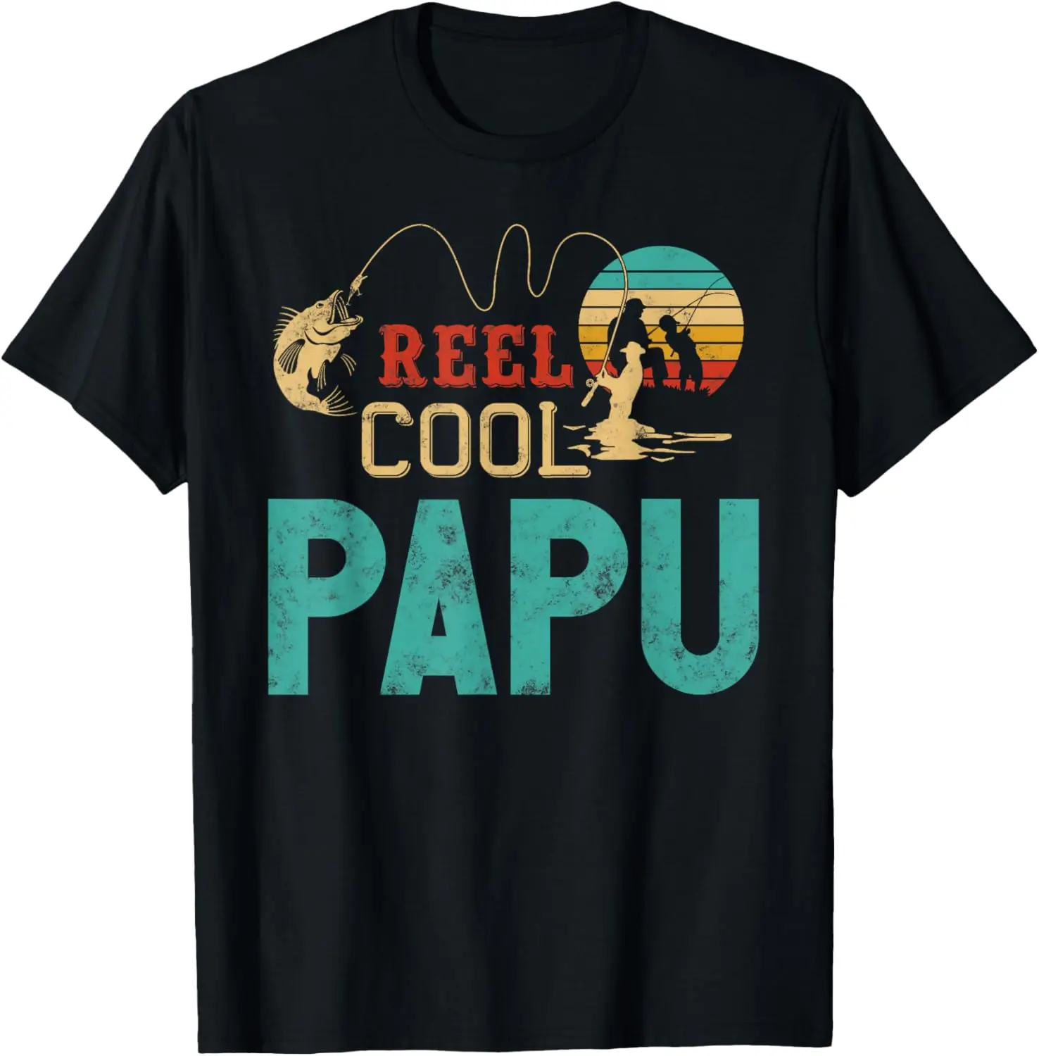 

Reel Cool Papu vintage funny fishing rod gift fisherman Papu T-Shirt