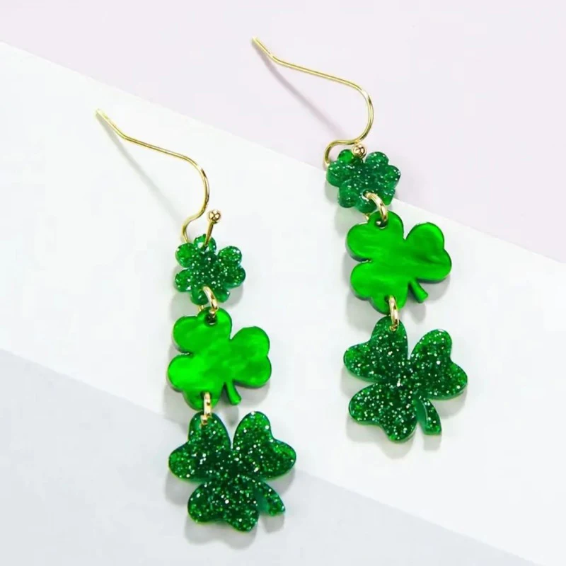 Fashion Green Clover Earrings For Women Fashoin Glitter Acrylic Drop Earrings Holiday St. Patrick Jewelry Gift