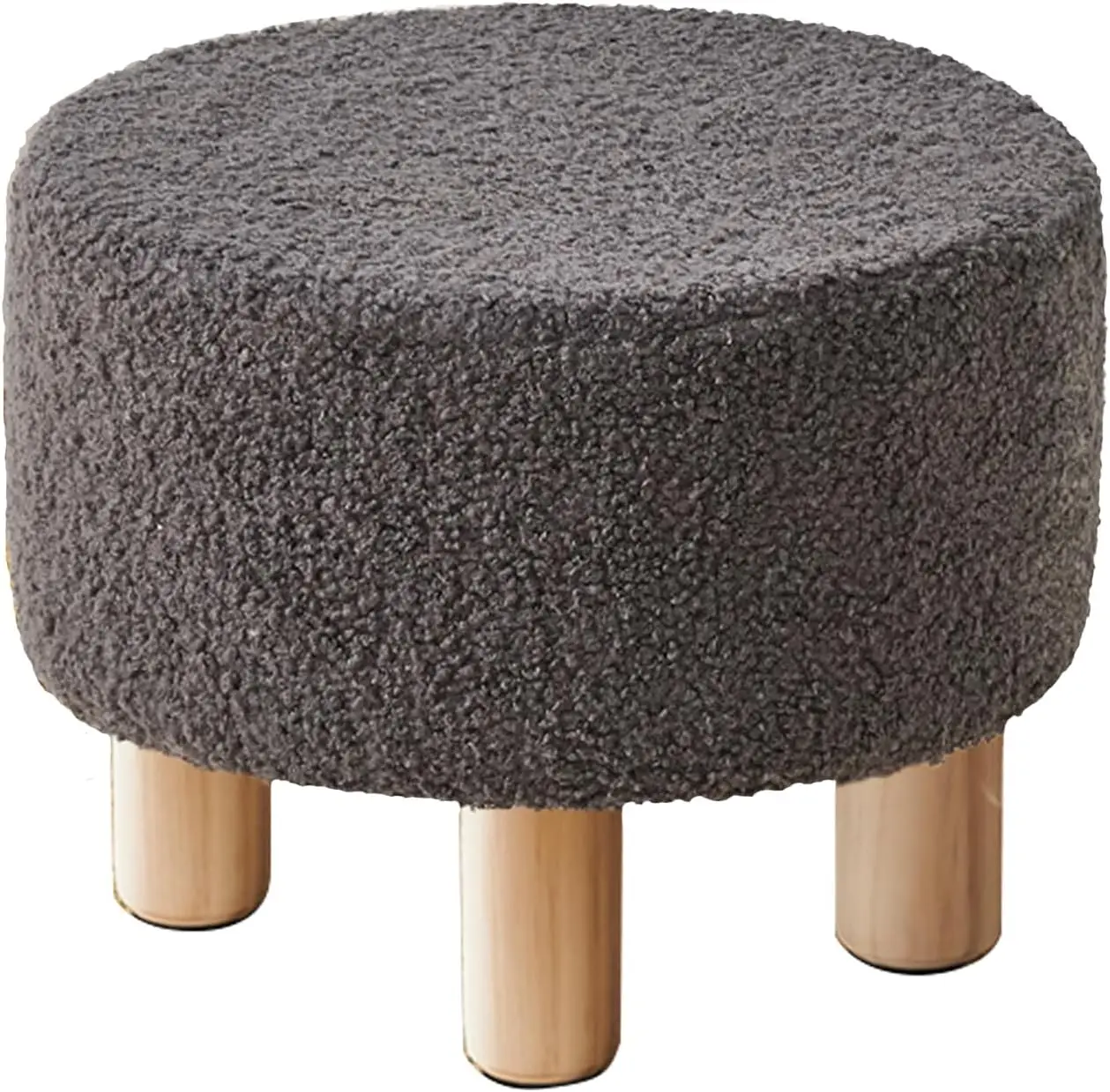 

Teddy Fleece Ottoman, Modern Round Footrest With Soft Padded Seat, Velvet Footstool With Wood Legs, Under Desk Footrest For