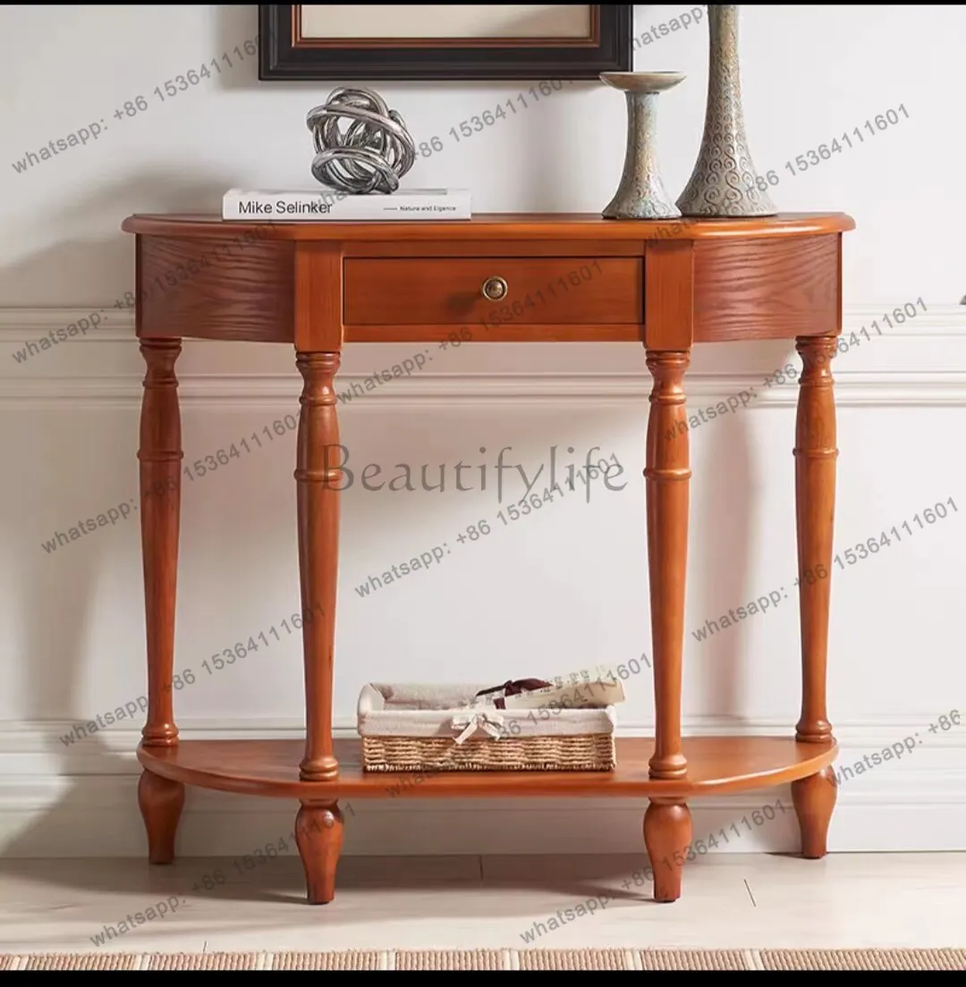 American rural solid wood entrance platform light luxury home against the wall aisle decorative cabinet customization
