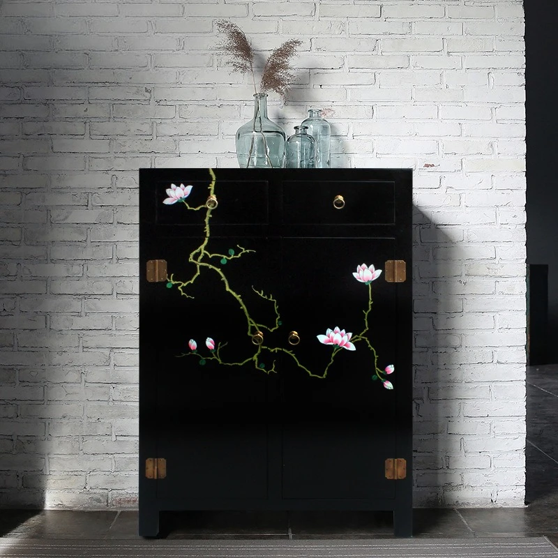 

Modern new Chinese-style painted camphor wood solid wood storage two doors two drawers hall cabinet partition entrance