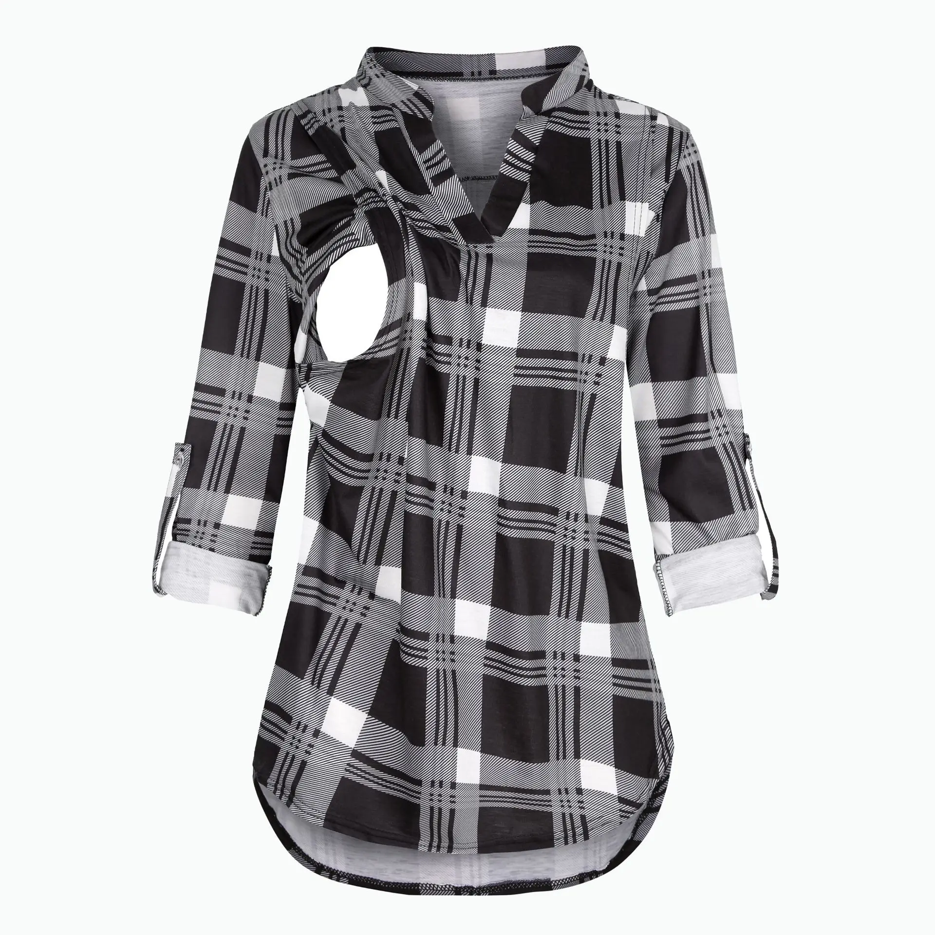 Damen Umstands-Still-T-Shirt mit V-Ausschnitt, einfarbig, langärmelig, Still-Tops, Kleidung für schwangere Frauen – Detail 10