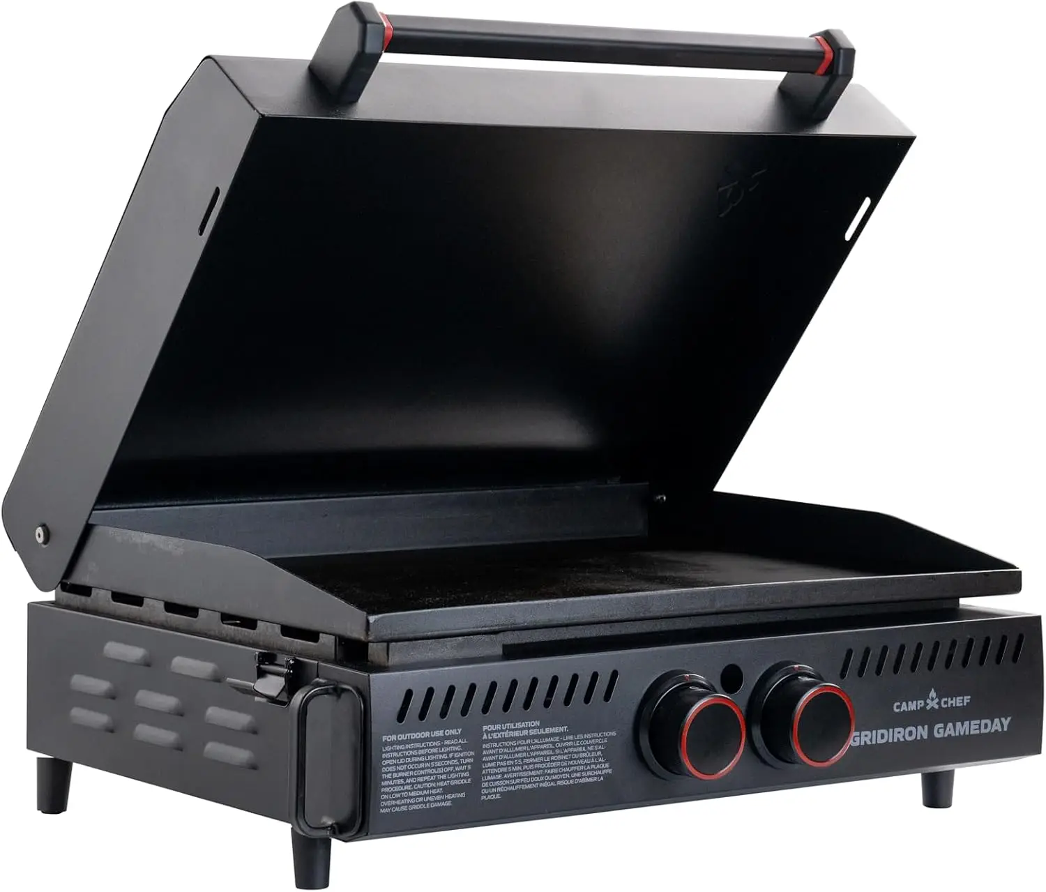 

24-Inch Portable Propane Flat Top Tabletop Griddle Grill with Hinged Lid, 24,000 BTU Flamethrower Ignition, Dual Heat Zones, Adjustable Legs – Perfect for Tailgating, Camping, and Outdoor Cooking