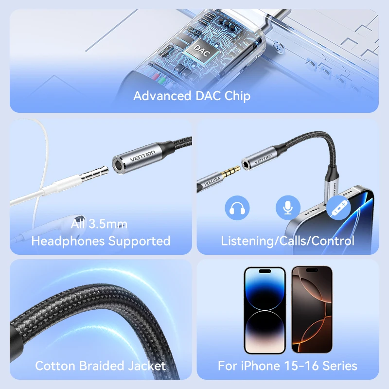 Ventie Nieuwe DAC USB Type C naar 3,5 mm Jack Hoofdtelefoonadapter Aux Audio Alle oortelefoon HiFi Splitterkabel voor iPhone 16 15 Samsung