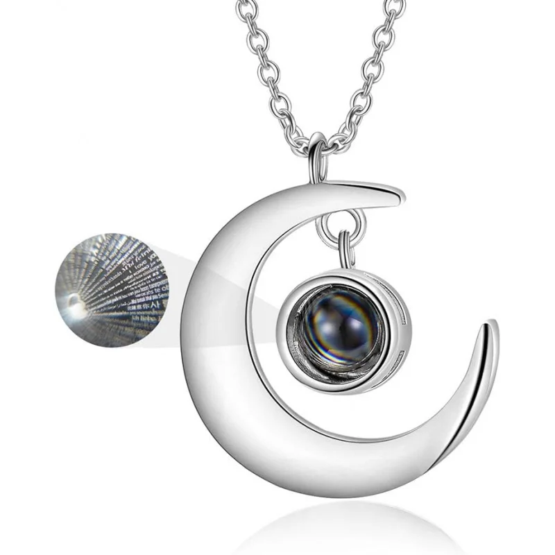 

Hypoallergenic 925 Silver Moon Pendant Necklace, 100 Languages Love & Personalized Photo Projection Gift for Women