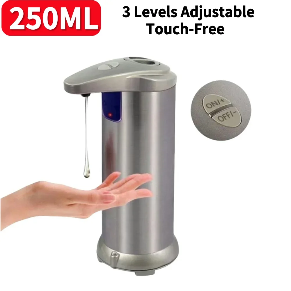

Автоматический дозатор мыла бесконтактный с водонепроницаемым основанием, дозатор жидкого мыла емкостью 250 мл, 3 уровня, регулируемый для кухни, ванной комнаты