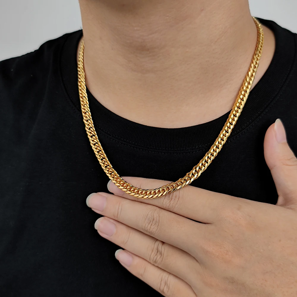 High Polish Hip Hop Jewelry PVD Plated Stainless Steel Cuban Chain Necklace Miami Men 7mm 9mm Cuban Link Chain