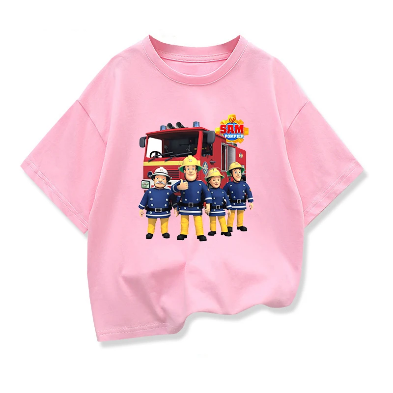 تي شيرت بأكمام قصيرة للأولاد والبنات ، توب بأكمام قصيرة ، سام ، رجل إطفاء ، تصميم رجل إطفاء ، طراز كاواي ، مضحك ، لفصل الصيف