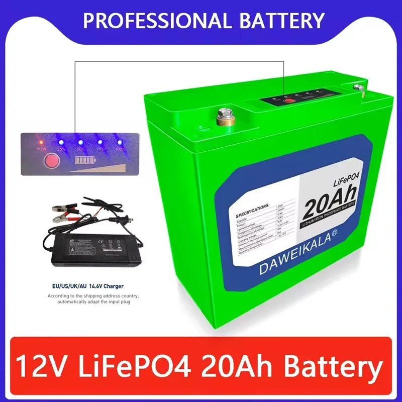 

Аккумулятор LiFePO4 12В 20Ач с BMS 30А, глубокого цикла разряда, для электромобилей, эхолотов, освещения, с индикатором заряда