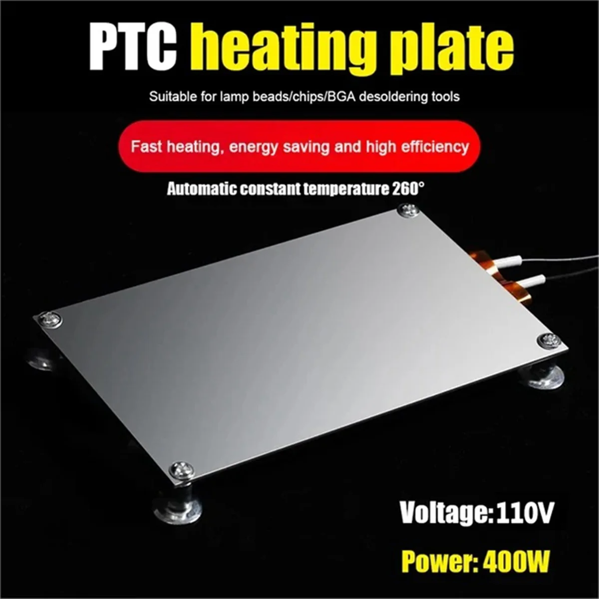 400W PTC Heating Plate Chip BGA Soldering Ball Split Aluminum LED Remover Welding Station Demolition Board Tools, 110V