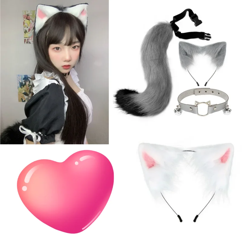 

New Wolf Tail Fox Handmade Fox Wolf Ears Headband and Faux Fur Tail for Halloween Cosplay Costume Accessories Cosplay