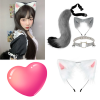 New Wolf Tail Fox Handmade Fox Wolf Ears Headband and Faux Fur Tail for Halloween Cosplay Costume Accessories Cosplay
