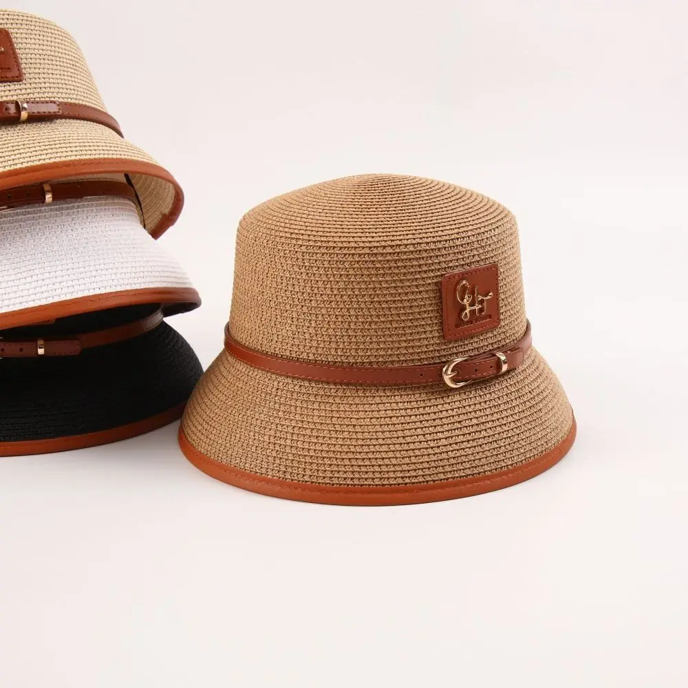 

Fashionable Flat Top Straw Hat Wrapped with Edge Short Brim Net Red Belt Small Pot Hat DIY Sun Protection Sunshade Hat Summer