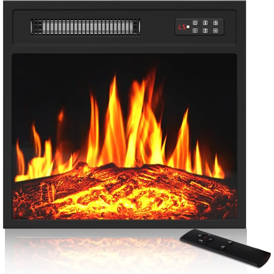 

18 электрических камина, встраиваемый обогреватель для подставки под телевизор с регулируемым светодиодным реалистичным пламенем, 750/1500 Вт, 8 часов, таймер, дистанционное управление