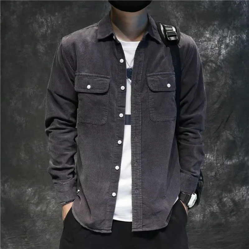 

Удобная мужская рубашка с длинным рукавом, винтажным воротником, однотонная, повседневная, из полиэстера, с нагрудным карманом, осенняя новинка