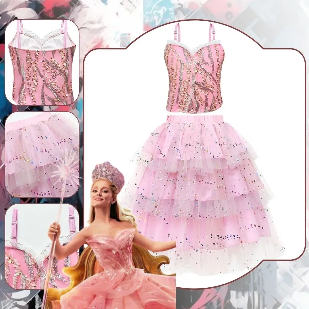 Vestido de Cosplay de Glinda malvado para niños, disfraz de fantasía para niños, trajes de falda, vestido elegante, ropa de Carnaval de Halloween