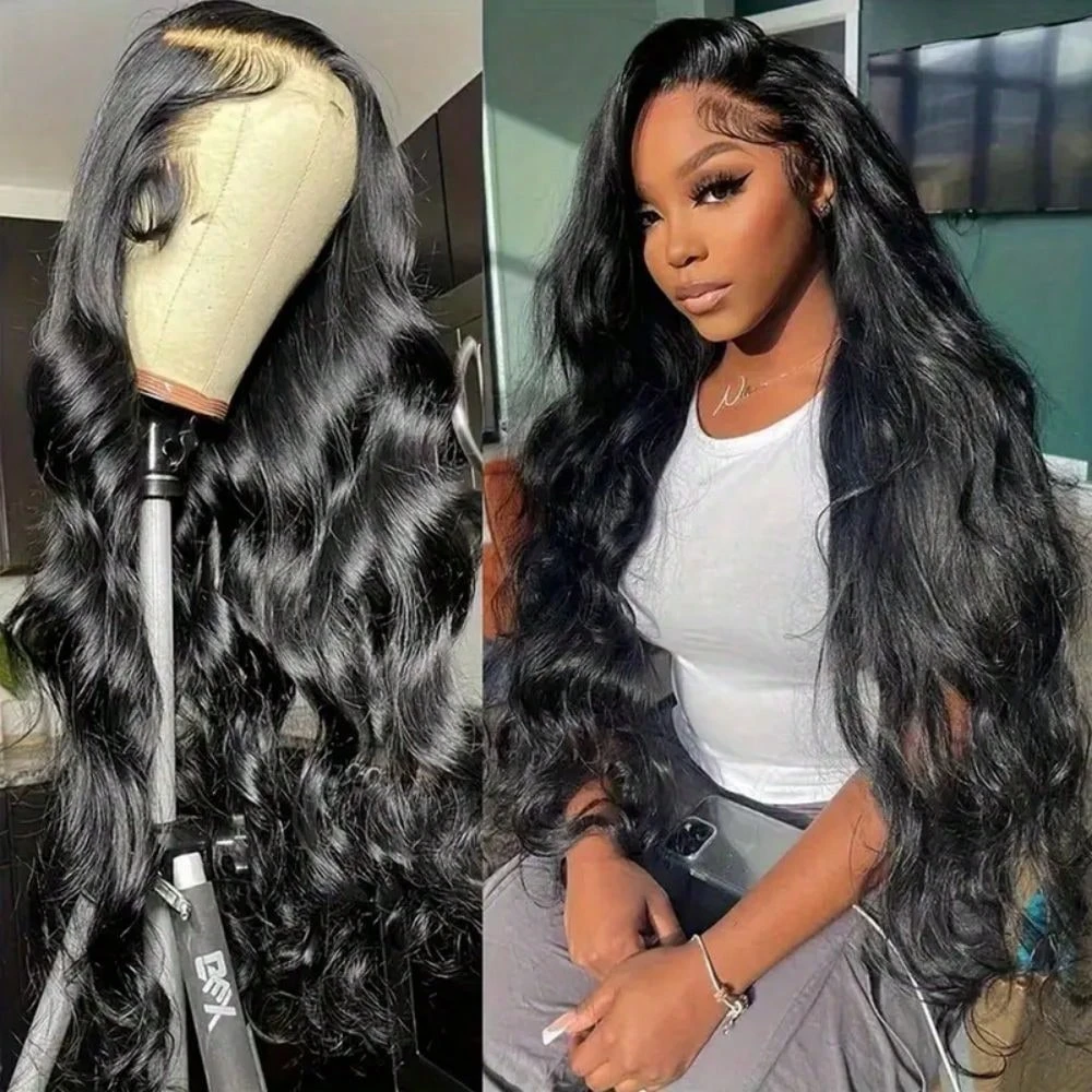 42 Inch 200% Density Body Wave Lace Front Wig Human Hair HD Lace Frontal 13x4 Pre Plucked With Baby Hair For Women Natural Black image 6