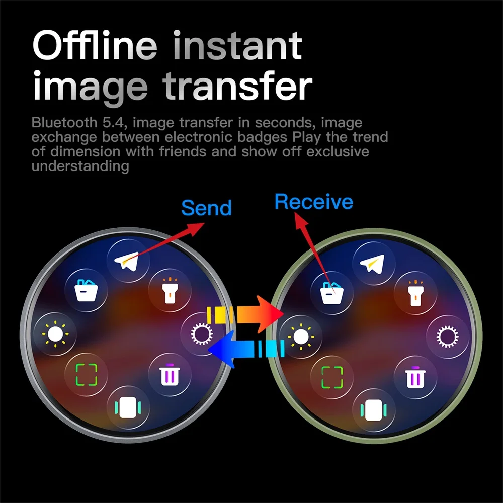 Blue Tooth Elektronisches Abzeichen, Musik- und Videowiedergabe, farbige Lichter, dynamisches Bild, Touchscreen, bidirektionale Übertragungs-Brosche