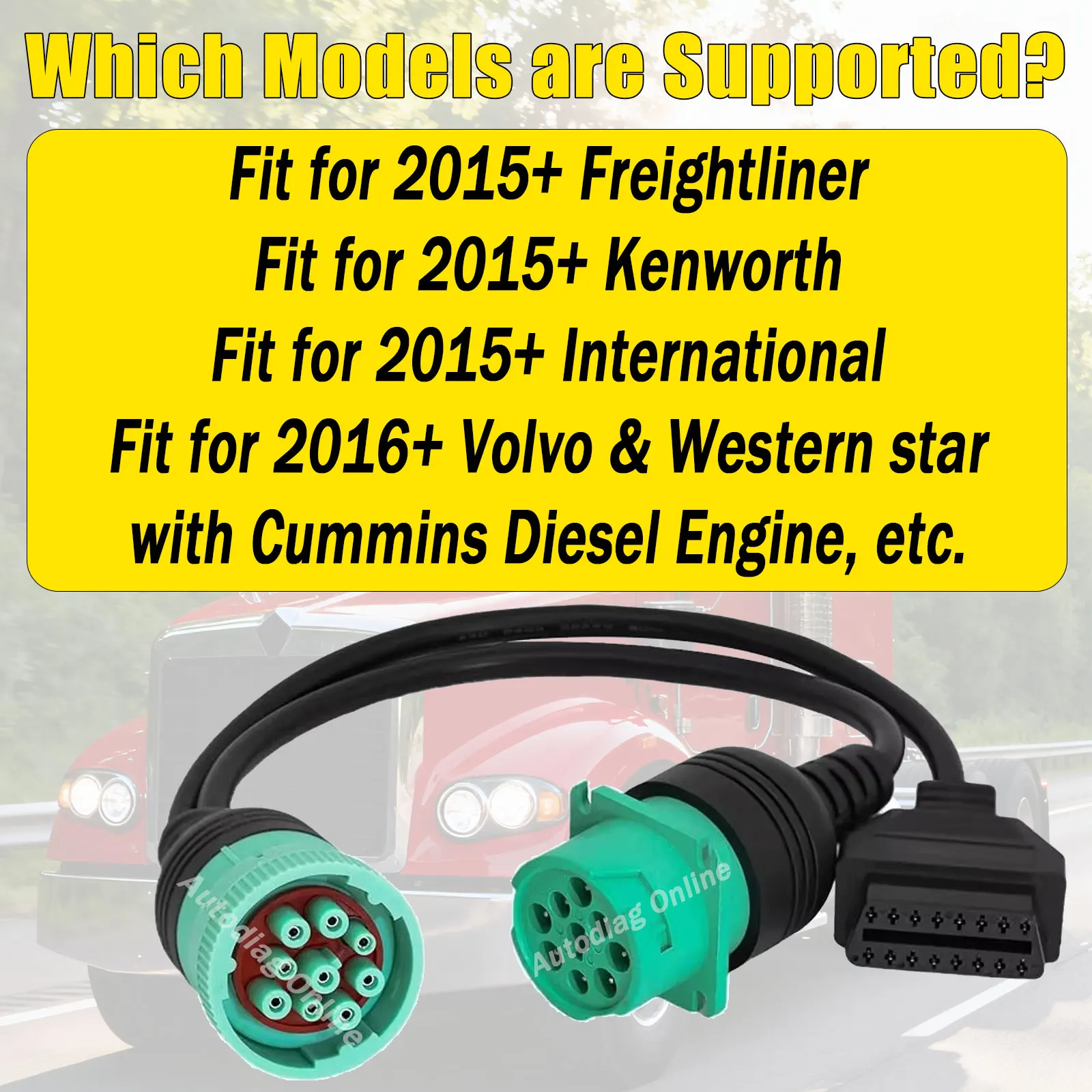 for Cummins Diesel Engine Connector Truck Adapter Cable For Volvo/Freightliner/Kenworth/International Truck Diagnosctic Cable