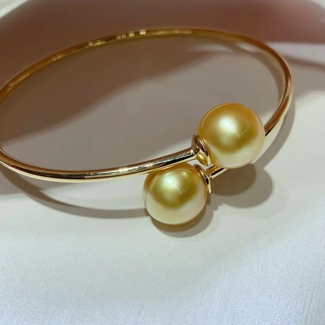 Gorgeous AAAAA Huge 10-11mm Round South Sea Golden pearl bracelet 14K fine jewelryJewelry Making