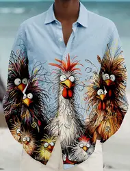Rooster Hawaiian Casual Men's Button Up Shirt Beach Shirt Long Sleeve Daily Vacation Collared Shirts 3D Print Thin Polyester