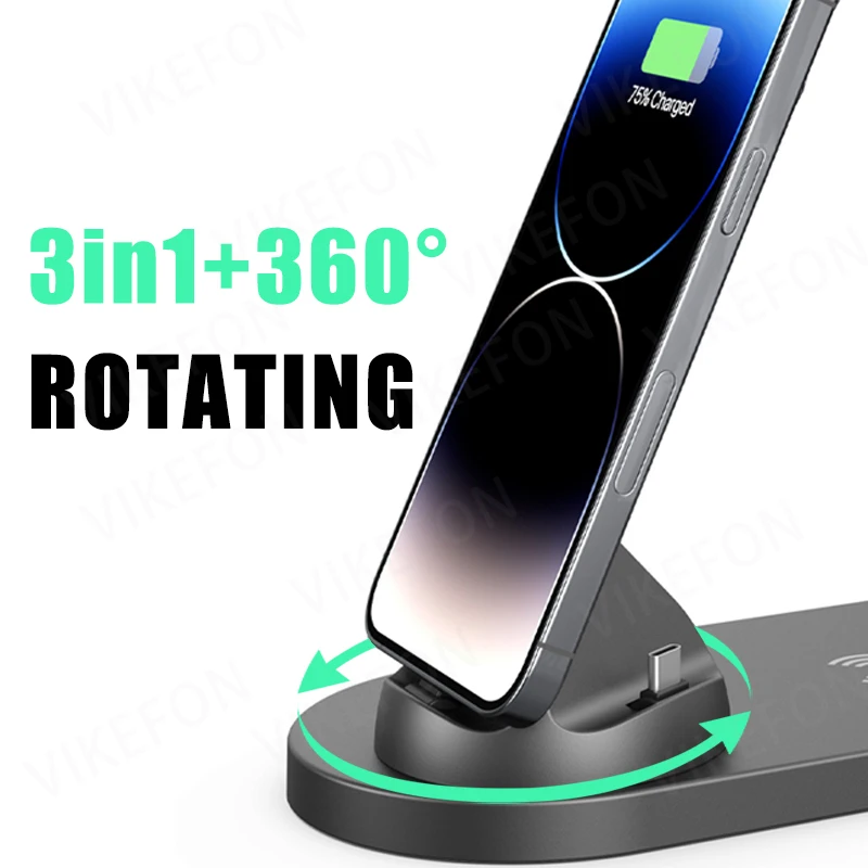 حامل شاحن لاسلكي لهاتف iPhone17 16 15 14 13 12 XR Max شاحن سامسونج لأجهزة Air-pods Pro iWatch 9 8 7 محطة شحن سريعة #4