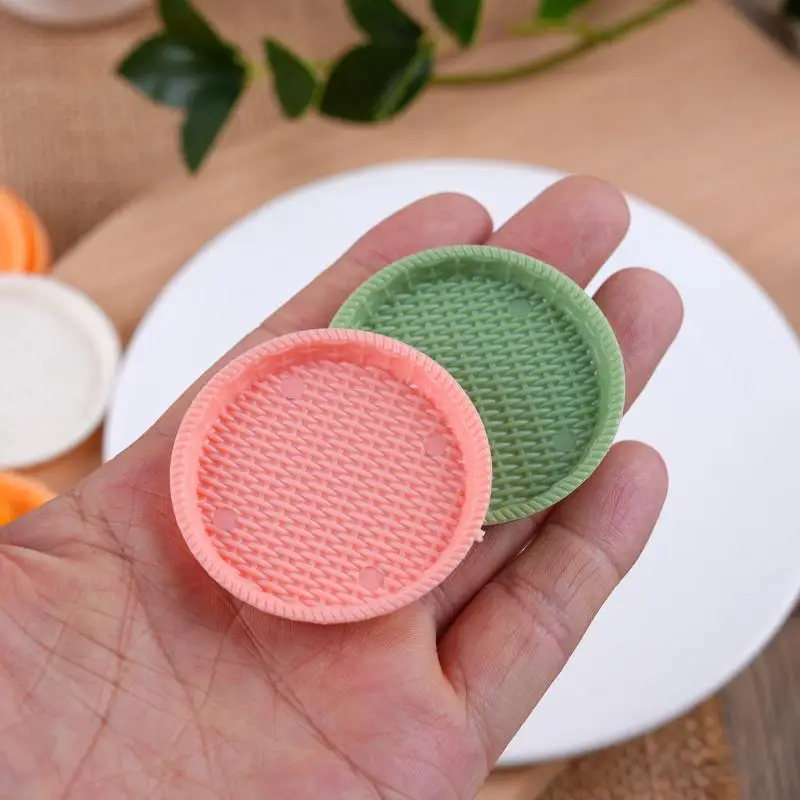 ABS Material Modern Miniature Wicker Tray Dollhouse round Simulation Small Plate Home Play Toy Micro Scene Decoration 20pc/lot