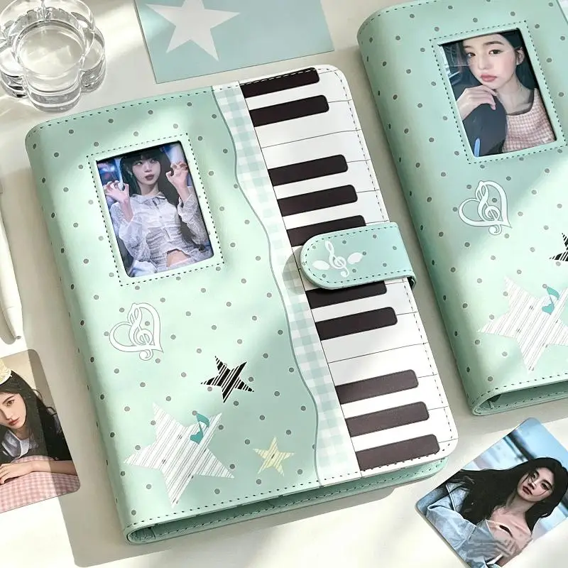 PU Leather Notebook With Piano Key Print Photo Slot Magnetic Closure For Music Lovers Journaling Note Taking