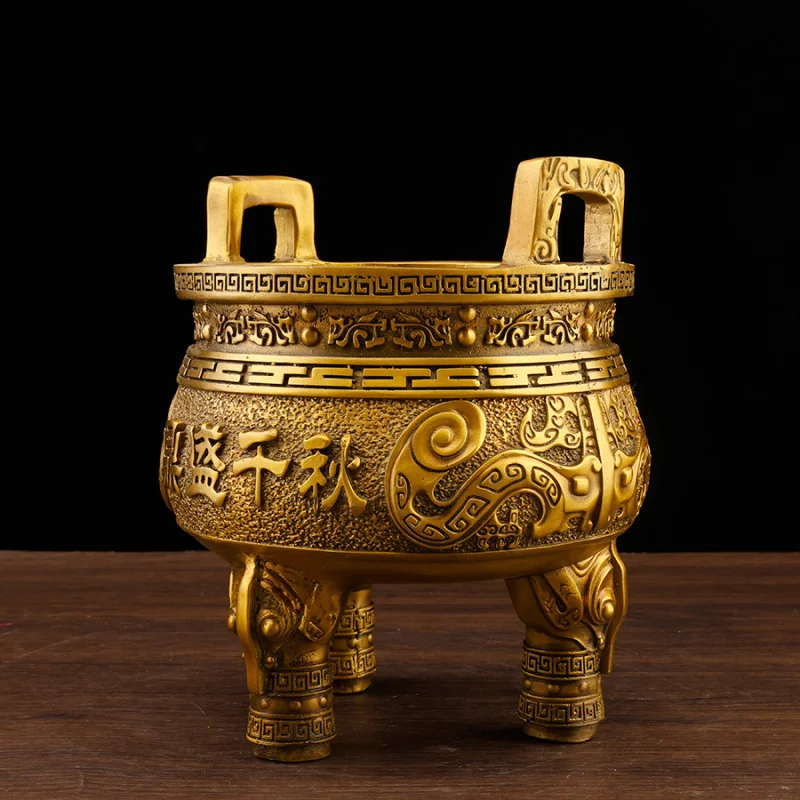Pure Three-Legged Incense Burner, Large -Style Round , Office Opening Gift, Home-Use Antique Copper Censer