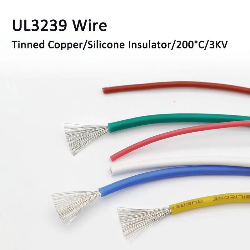 2M/5M UL3239 Silicone Wire 30 28 26 24 22 20 18 16 14 12 AWG Tinned Copper 3KV DIY LED Electronic Cable