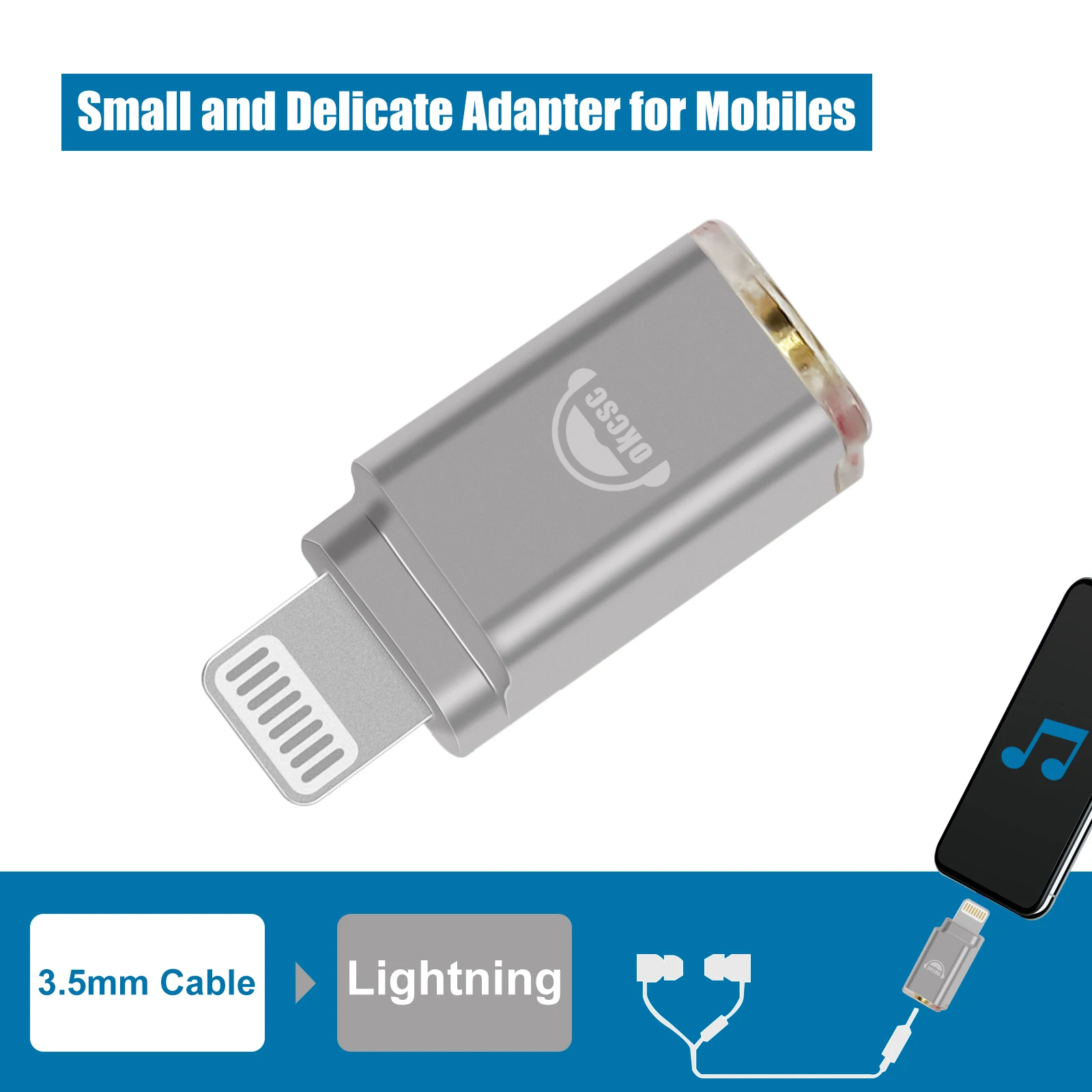 okcsc TC35 Audio 3.5mm Hi-Res DAC Adapter Connector For iPhone 13 12 11 Pro iPad iPod Above