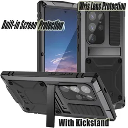 For Samsung Galaxy S25 S26 S24 Ultra Plus, Case, Metal Armor 360 Heavy Duty Cover Built-in Screen Protection, Shockproof Funda