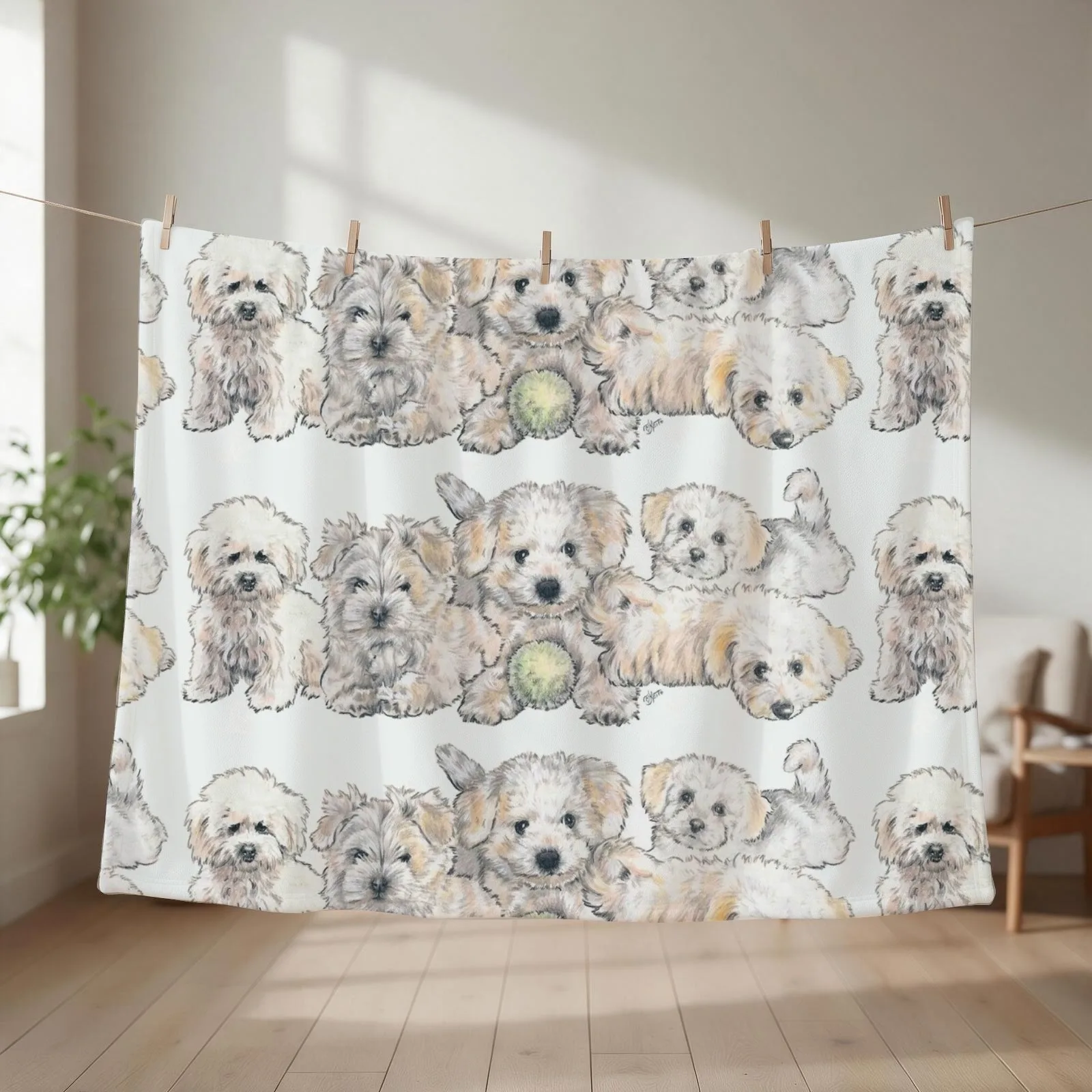 Bichon Frise Puppies Throw Blanket couch cozy soft plush fuzzy picnic outdoor blanket