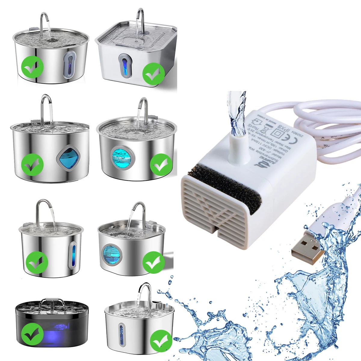Ersatzpumpe für Haustier-Wasserspender, ultra-leise Tauchpumpe mit LED-Licht, passend für 2,2L/2,6L/3,2L/4L Katzenspender – Detail 1