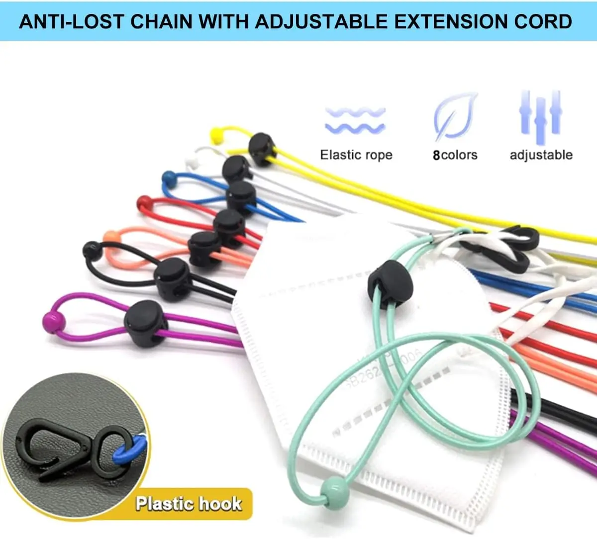 Mixed Colour Hat Chin Cord with Adjustable Cord Fastener for Kids,Adjustable Length Mask Lanyard for Adult Kids Mask Holder