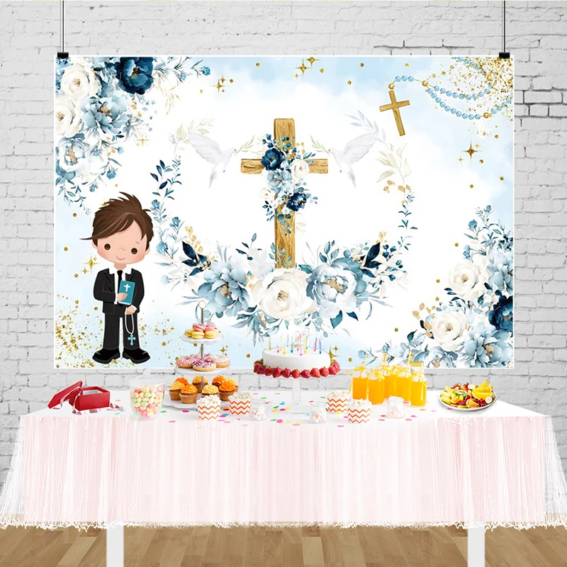 Décorations de première communion catholique pour garçons et filles, toile de fond photo, fond de photographie, baptême, fête préChristophe, photocall
