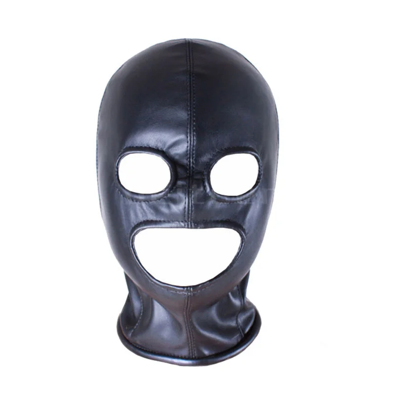 PU Leather Padded Strapped Zipper Head Hood Blindfold Harness Mask BDSM Open Mouth Eye Nose Bondage Headgear Sex Toy Adult Party