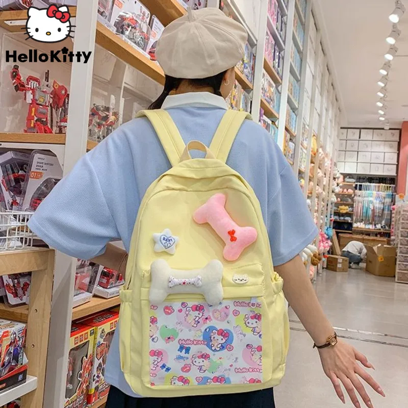 Sanrio Hello Kitty Cartoon Printed Women Backpack Y2k Preppy Style Spicy Girls Shoulder Bag New Korean Fashion Student Schoolbag