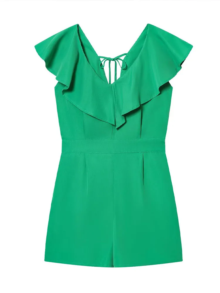 

HH Women Summer Fashion Versatile Pocket Decorated Ruffle Jumpsuit Female Elegant Sexy Lace Up Elastic Waist Sleeveless Jumpsuit