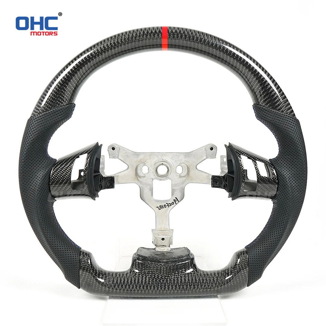 OHC ألياف الكربون لسيارة شيفروليه كورفيت C6 z06 zr1 2006 2007 2008 2009 2010 2011 عجلة قيادة جلدية مثقوبة بدون وسادة هوائية #4