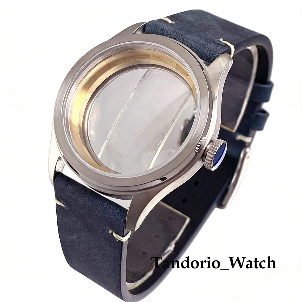 

Винтажный стальной корпус для часов Tandorio 38 мм с сапфировым стеклом и коричневым/синим ремешком, комплект для NH35, ETA2824, PT5000, ST2130, аксессуары для часов