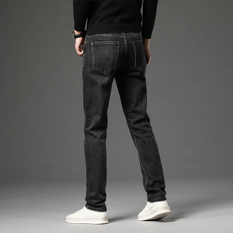 Jeans de algodão stretch slim fit para homens, versão reta, calça jeans de negócios, marca azul vintage, preta, nova, outono, 2023
