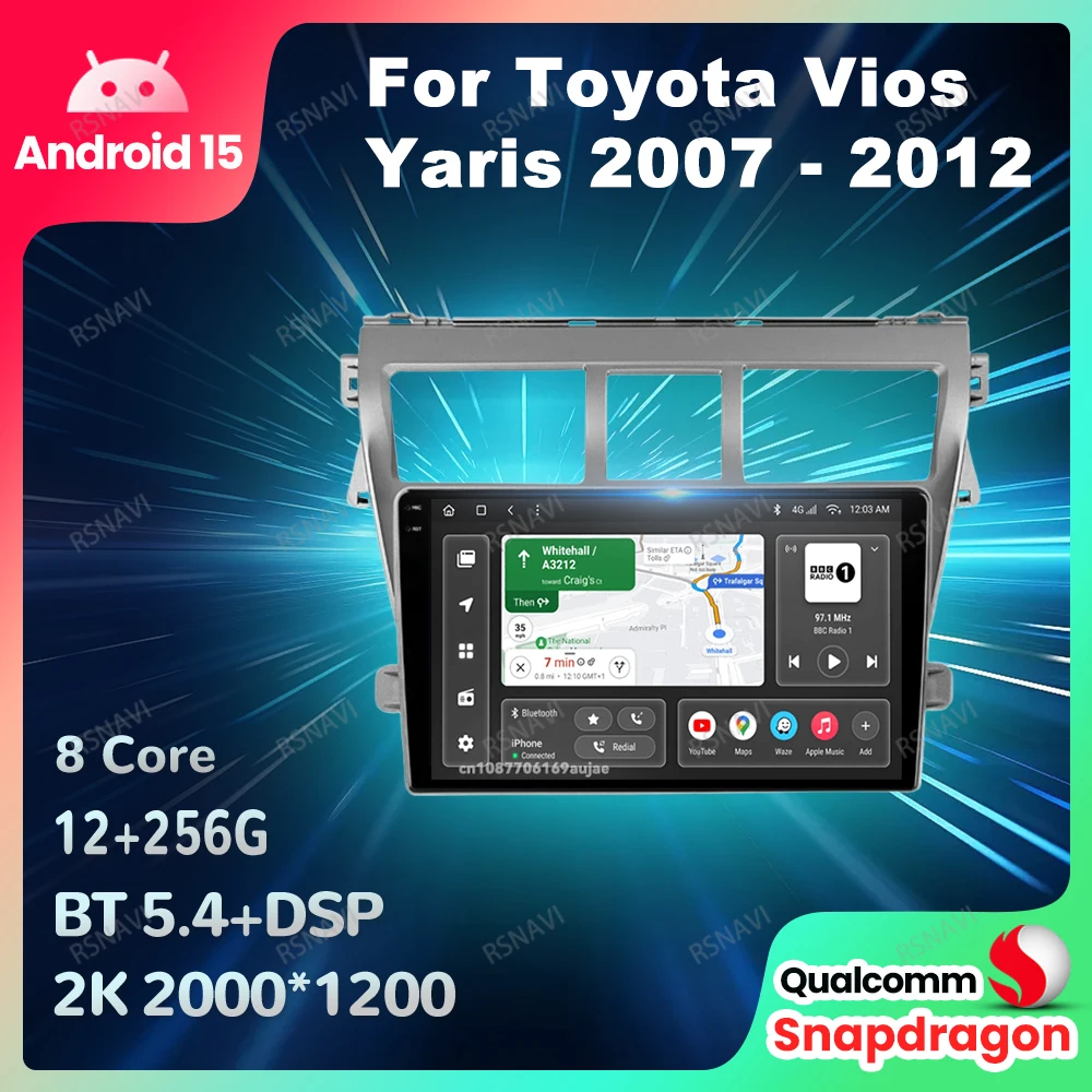 

Car Radio Android 15 For Toyota Vios Yaris 2007 - 2012 Video Player QLED Multimedia GPS Autoradio 4G LTE Wireless Carplay Auto