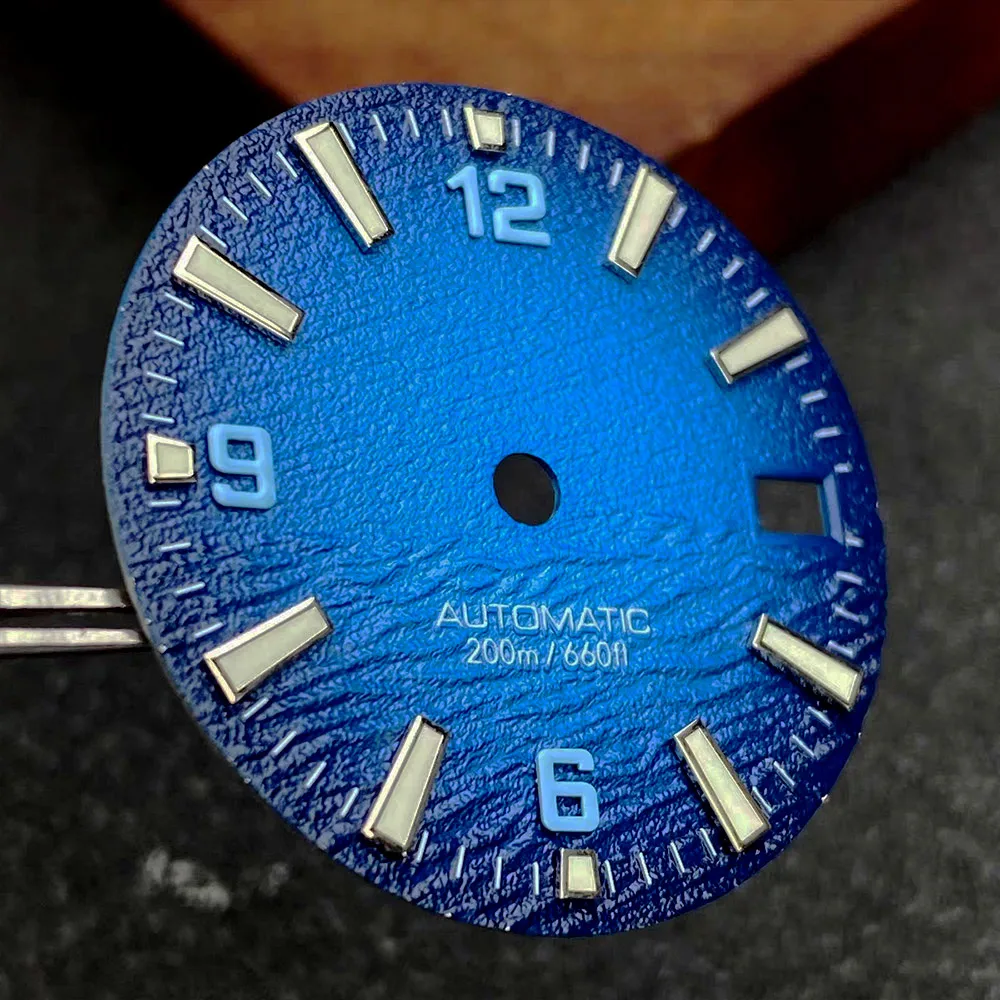 Mod NH35 Dial 28.5mm Green Blue Luminous Face Watch Dial Fit For NH34 7S26 NH35 NH36 Movement Seamaster Case Surface Dial
