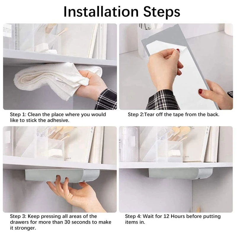 Auto-adesivo Desk gaveta, lápis bandeja, prateleira, sob a mesa, 4 pcs
