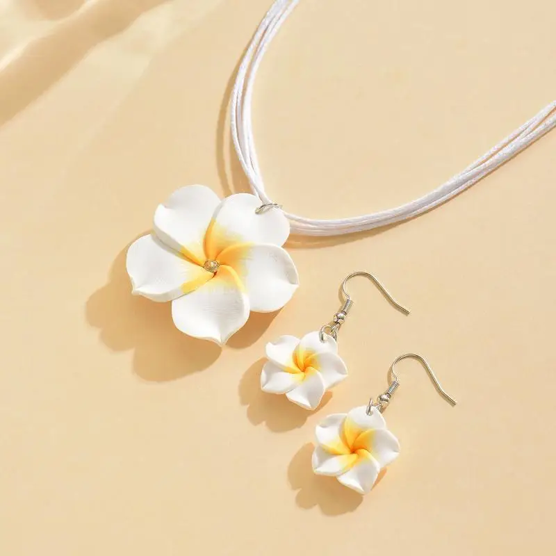 Boho Summer Big Flower Jewelry Set for Women Sweet Hand Braided Necklace Fashion Accessory for Party Travel Birthday Gift