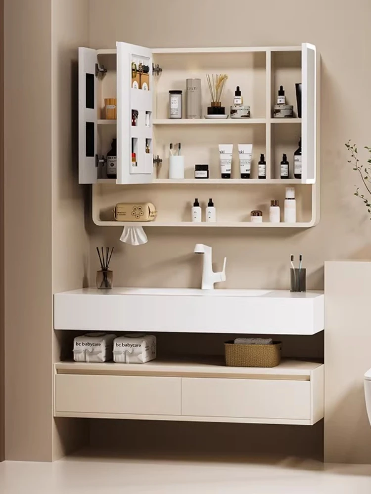 Hotel simple rock slab seamless integrated ceramic basin wash basin honeycomb aluminum bathroom cabinet household